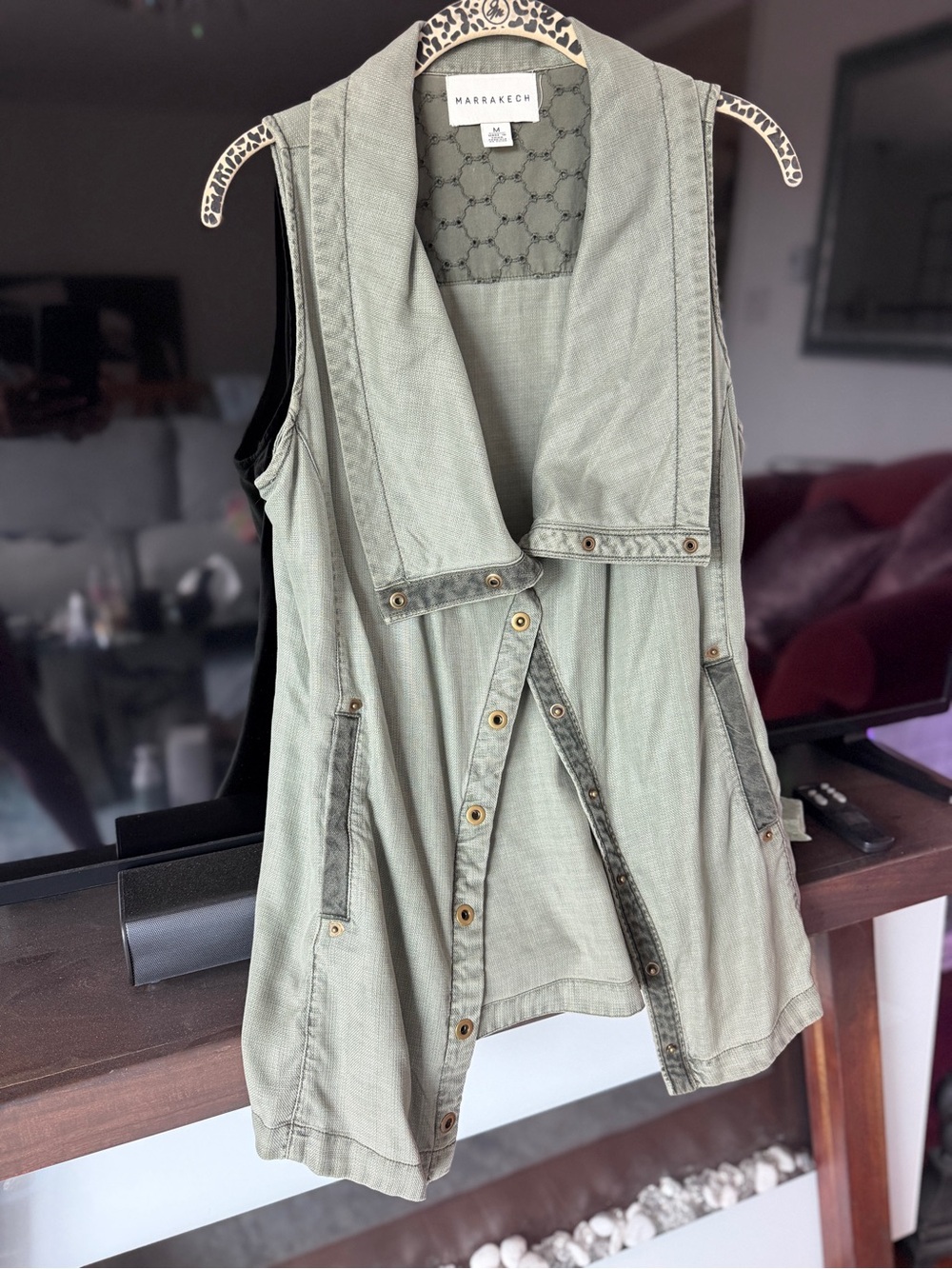 Marrakech Anthropologie Trombolo Drape Vest Olive Moss Green Medium